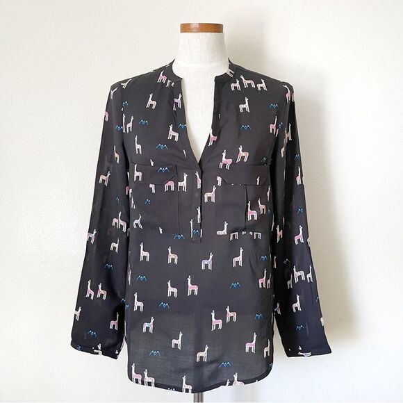 Anthropologie Maeve Lama print black pullover shirt NWOT size 6 - Picture 2 of 5